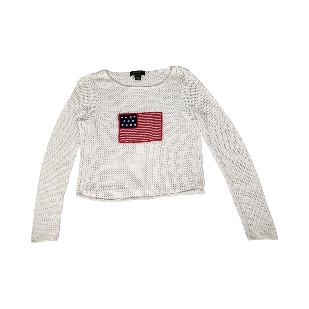 Croft & Barrow Sport White Knit Sweater American Flag Applique Size M - Picture 2 of 11